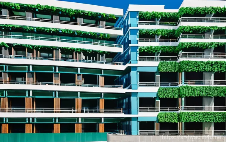 공조냉동기계와 친환경 냉매 기술 - **Prompt Title: Smart Home, Sustainable Living**

    **Prompt:** A high-angle, modern architectural...
