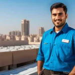 공조냉동기계기사 자격증 취득 후기 - A highly skilled male HVAC technician, in his late 20s, with short, neat dark hair, wearing a clean,...