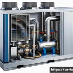 공조냉동기계기사 필기시험 주요 과목 정리 - A detailed cross-sectional illustration of a modern air conditioning system compressor in operation,...