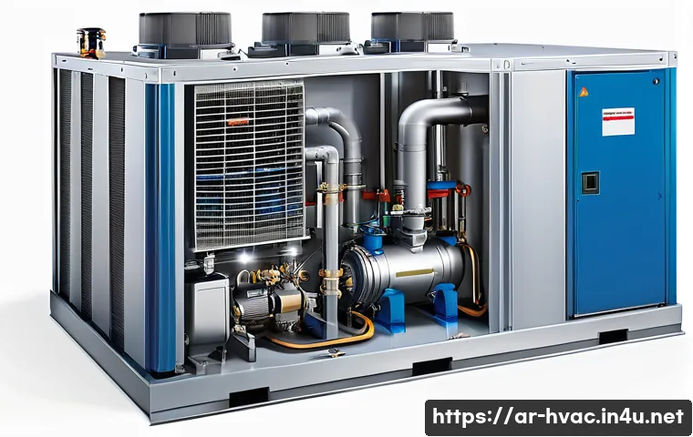 공조냉동기계기사 필기시험 주요 과목 정리 - A detailed cross-sectional illustration of a modern air conditioning system compressor in operation,...