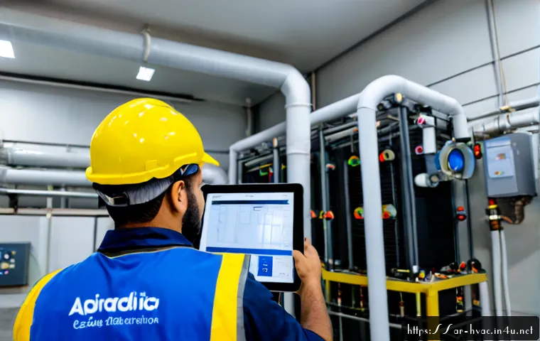 공조냉동기계 시스템의 최적화 기술 - Photorealistic modern commercial HVAC and refrigeration plant room in a Gulf-region office building,...