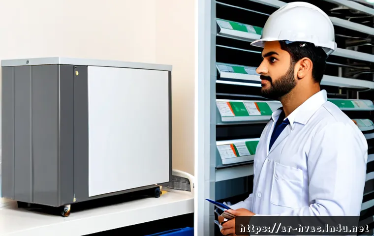 공조냉동기계기사의 연봉 및 복지 비교 - Photorealistic split-scene comparison of an Arab HVAC and refrigeration engineer in clean safety uni...