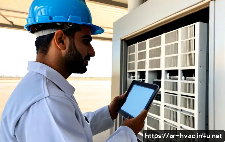 공조냉동기계기사와 해외 취업 가능성 - Photorealistic Middle Eastern HVAC and refrigeration engineer in clean safety uniform and hard hat i...